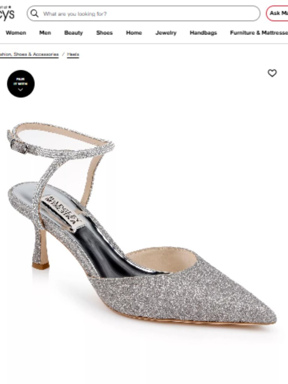 Badgley Mischka Women's Autumn Pointed Toe Pumps in Silver Glitter Size 6.5